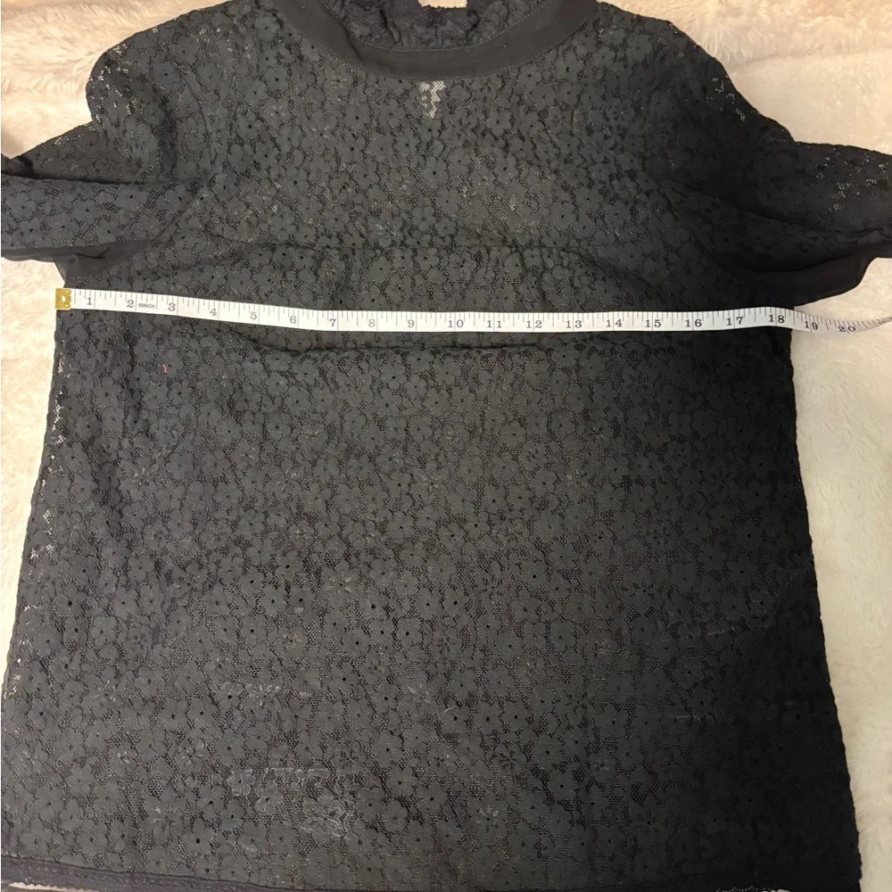 Tuckernuck Black Lace High-Neck Sheer Puff-Sleeve Quiet Luxury Blouse